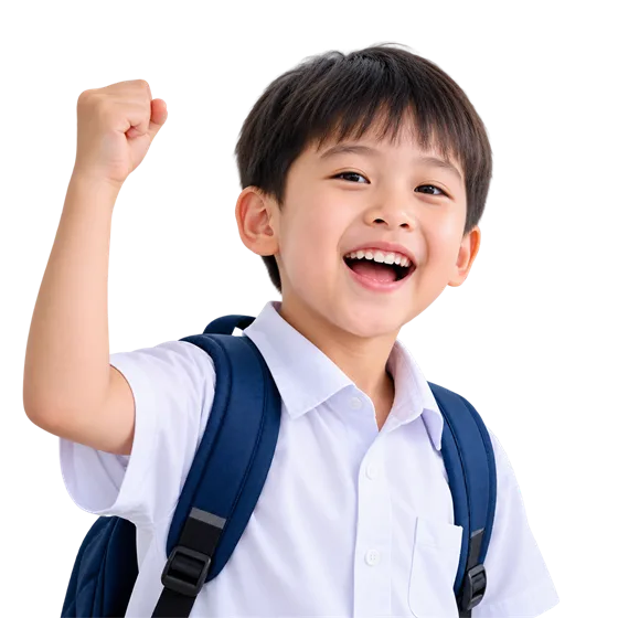 Học sinh vui vẻ giơ tay