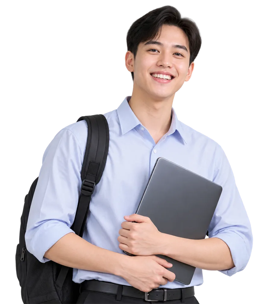 Gia sư trẻ cầm laptop