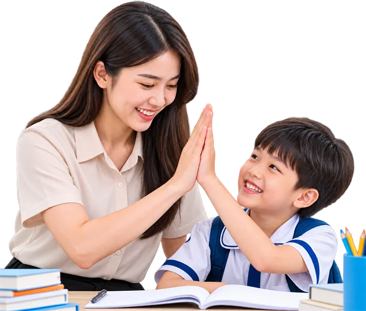 Gia sư và học sinh đập tay sau buổi học